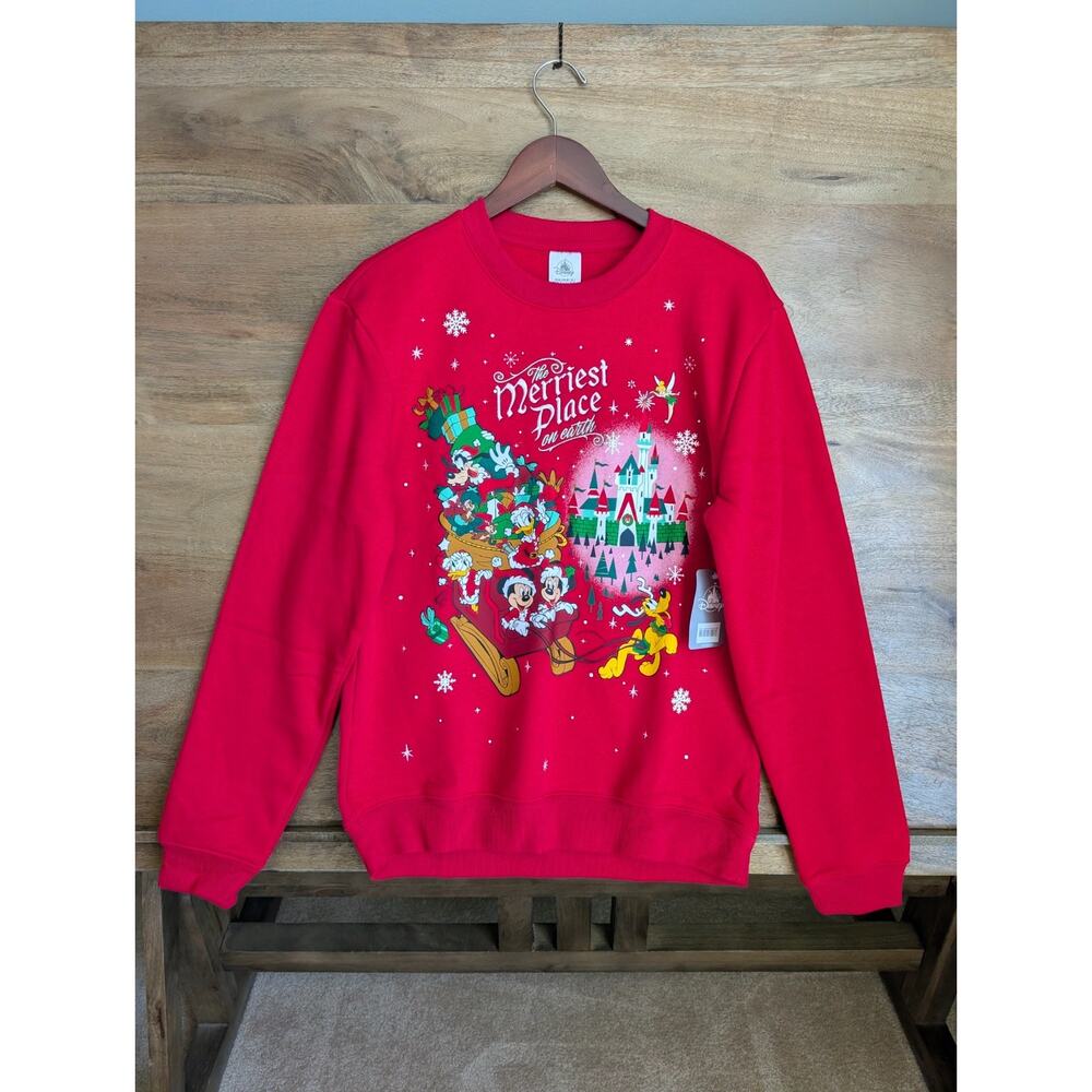 NWT Disney Sweatshirt Women S Red Mickey Mouse and Friends Christmas Long Sleeve